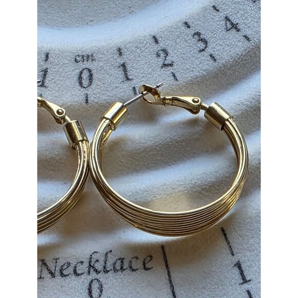 Gold-Tone Textured Hoop Earrings With Lever-Back Closure 1.25 Inch Diameter - Picture 6 of 6